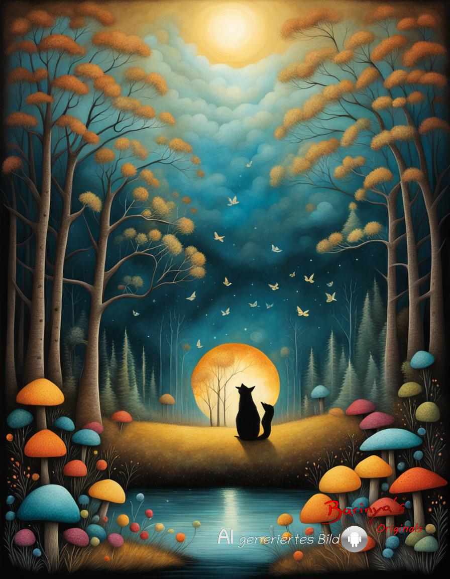 Wald mit Sonnenuntergang